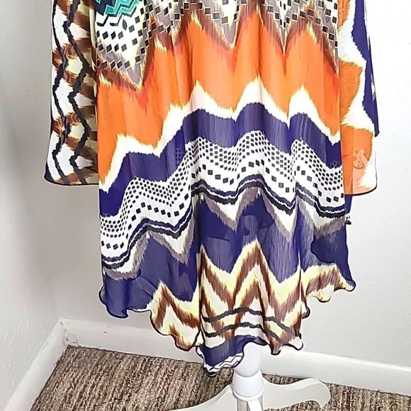 Trixxi Sleeveless High-Low Colorful Dress, Gathered at Waist, Size Large - Picture 4 of 8